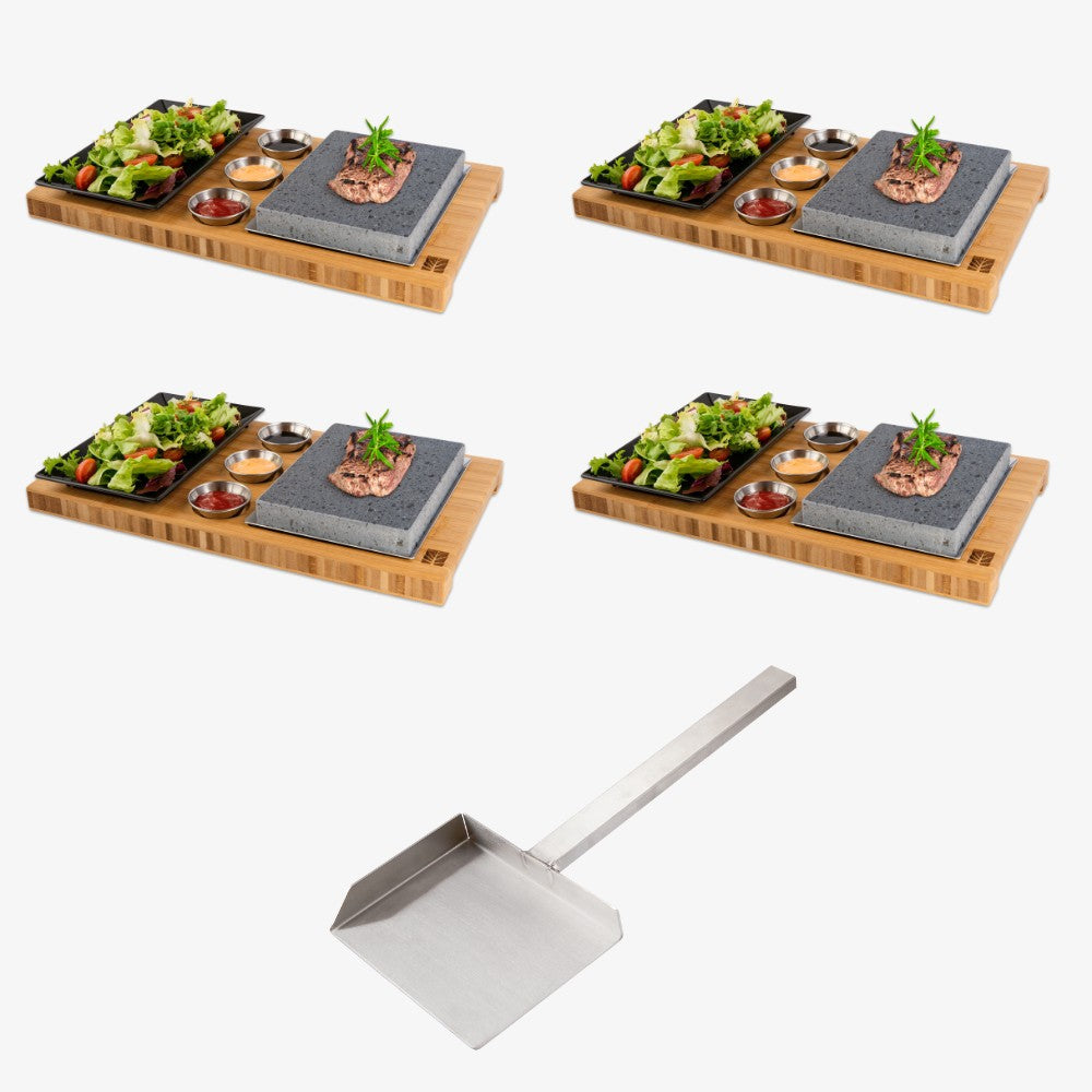 4 X ZESTAW DO GRILLOWANIA STEKÓW Z KAMIENIEM LAWOWYM SET + SZUFLA